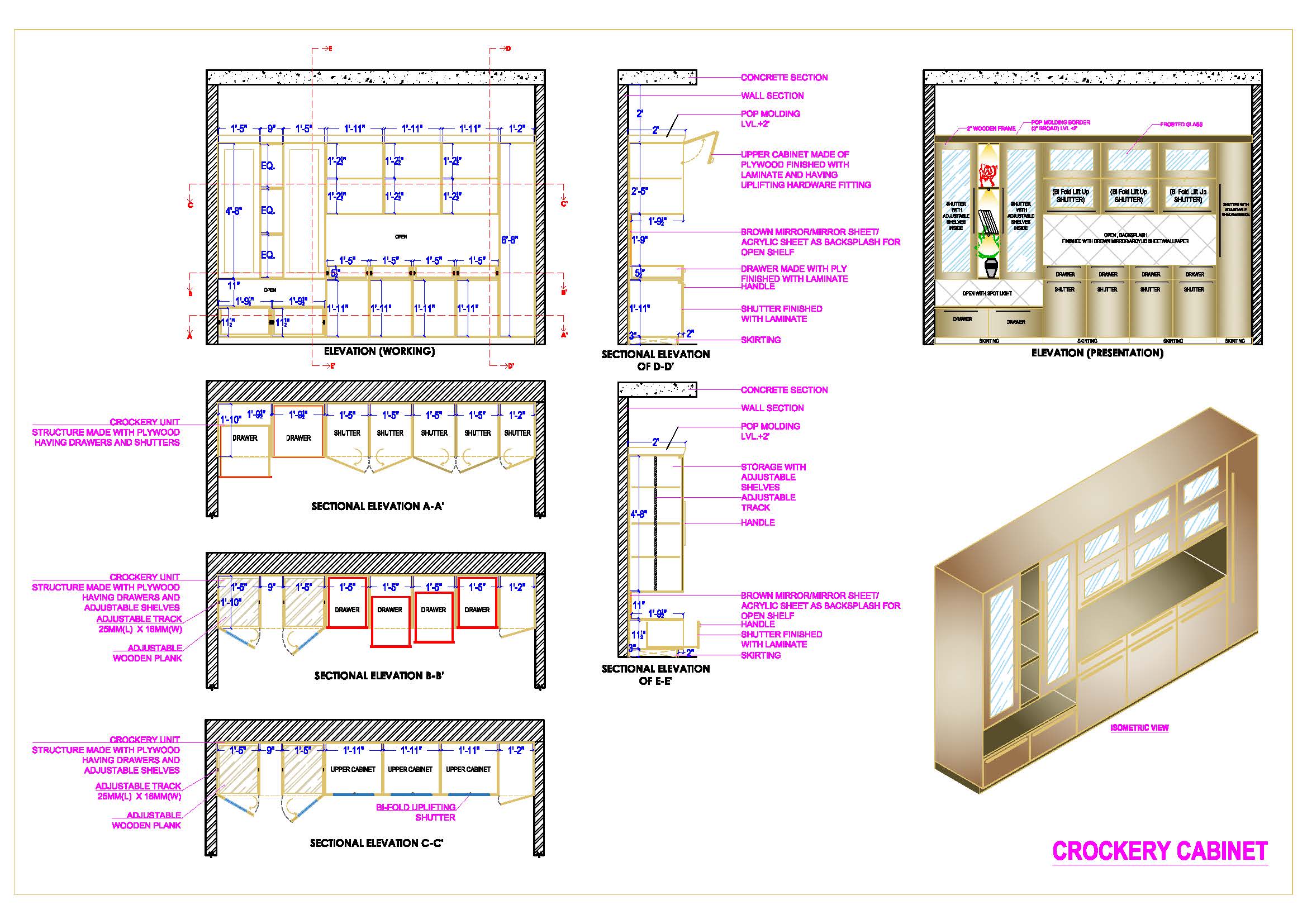 Modern Crockery Cabinet Design in AutoCAD